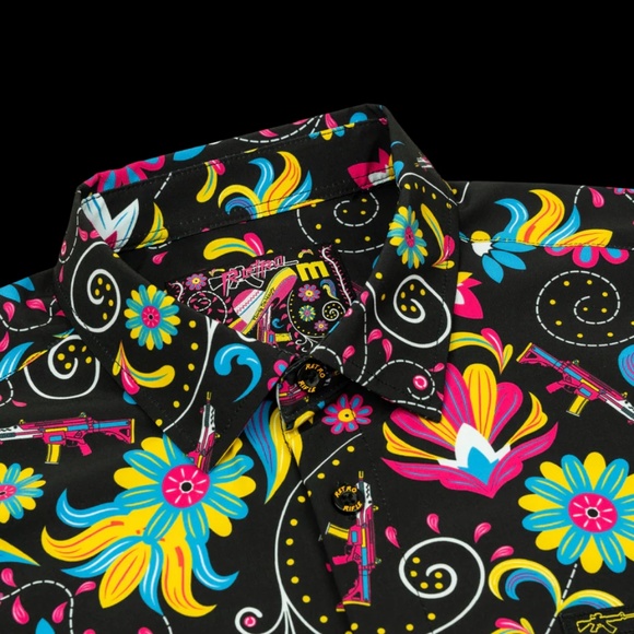Retro Rifle Men's Full Button Down - Flores De Mayo - Picture 2 of 5